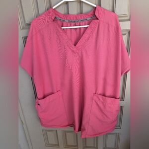 Cuddles Women's Pink V-Neck Scrub Top Plus SzXL/XG Short Sleeves Pockets